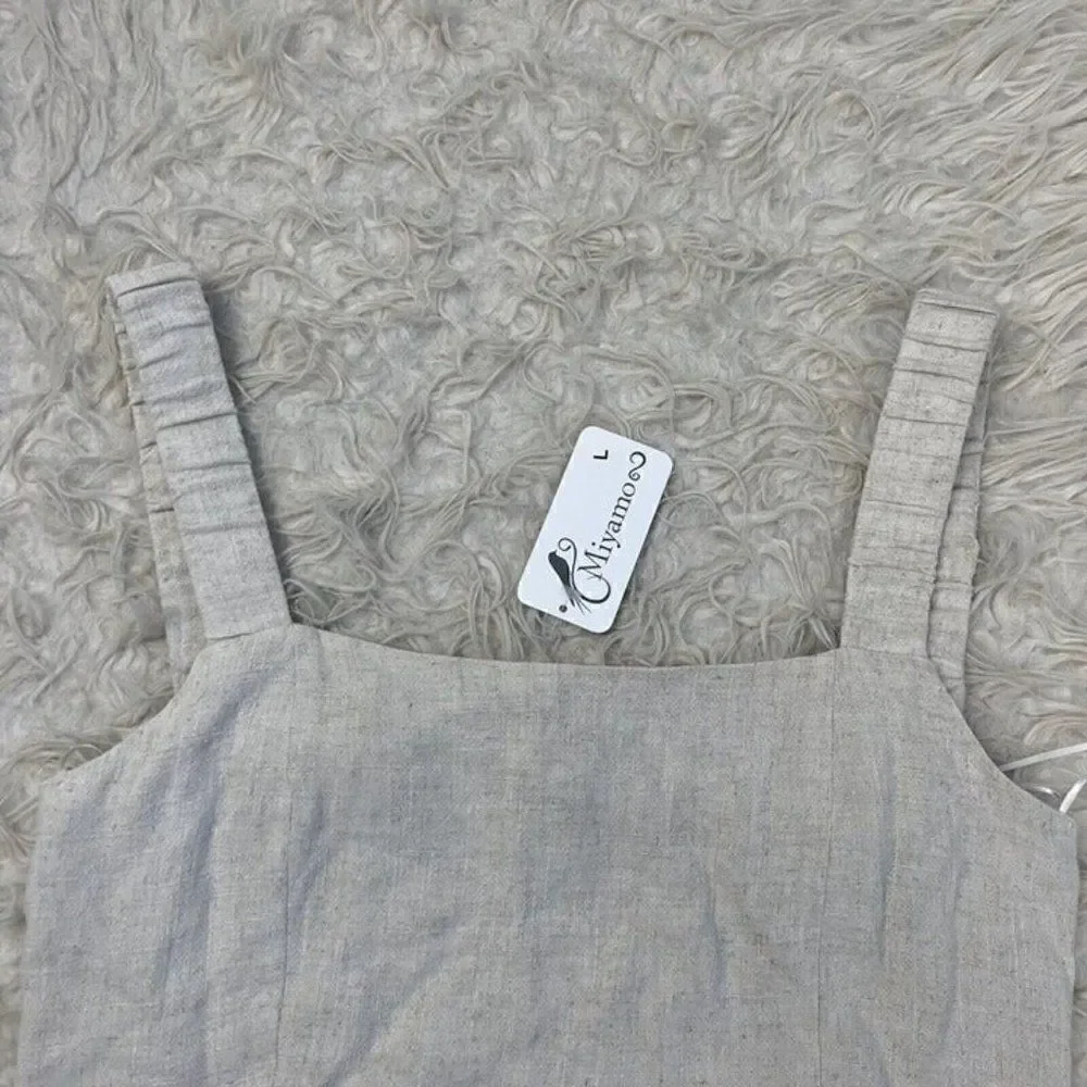 Lush Womens Open Back Linen Beige Cropped Tank Top Blouse NWT Size Large